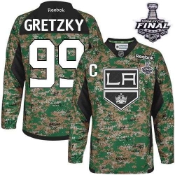 Wayne Gretzky Reebok Los Angeles Kings Authentic Camo Veterans Day Practice 2014 Stanley Cup Patch NHL Jersey