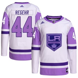 Robyn Regehr Men's Adidas Los Angeles Kings Authentic White/Purple Hockey Fights Cancer Primegreen Jersey