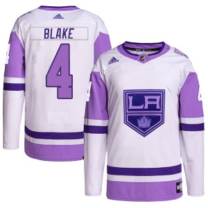 Rob Blake Men's Adidas Los Angeles Kings Authentic White/Purple Hockey Fights Cancer Primegreen Jersey