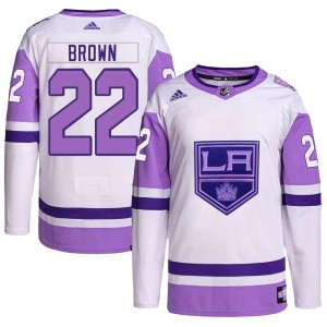 Logan Brown Men's Adidas Los Angeles Kings Authentic White/Purple Hockey Fights Cancer Primegreen Jersey