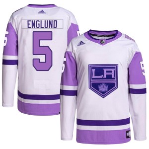 Andreas Englund Men's Adidas Los Angeles Kings Authentic White/Purple Hockey Fights Cancer Primegreen Jersey