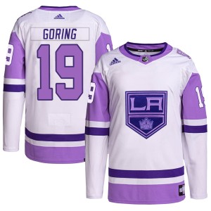 Butch Goring Men's Adidas Los Angeles Kings Authentic White/Purple Hockey Fights Cancer Primegreen Jersey