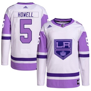 Harry Howell Men's Adidas Los Angeles Kings Authentic White/Purple Hockey Fights Cancer Primegreen Jersey
