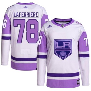 Alex Laferriere Men's Adidas Los Angeles Kings Authentic White/Purple Hockey Fights Cancer Primegreen Jersey