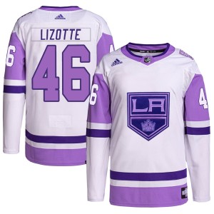 Blake Lizotte Men's Adidas Los Angeles Kings Authentic White/Purple Hockey Fights Cancer Primegreen Jersey