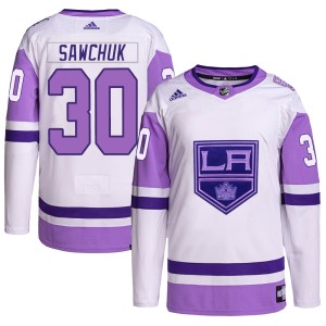 Terry Sawchuk Men's Adidas Los Angeles Kings Authentic White/Purple Hockey Fights Cancer Primegreen Jersey
