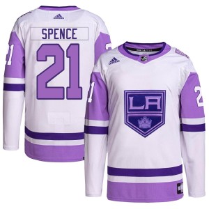 Jordan Spence Men's Adidas Los Angeles Kings Authentic White/Purple Hockey Fights Cancer Primegreen Jersey