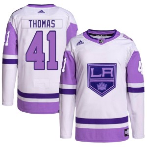 Akil Thomas Men's Adidas Los Angeles Kings Authentic White/Purple Hockey Fights Cancer Primegreen Jersey
