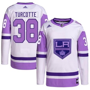 Alex Turcotte Men's Adidas Los Angeles Kings Authentic White/Purple Hockey Fights Cancer Primegreen Jersey