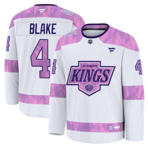 Rob Blake Men's Fanatics Los Angeles Kings Premium White 2024 Hockey Fights Cancer Practice Jersey