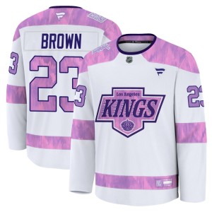 Dustin Brown Men's Fanatics Los Angeles Kings Premium White 2024 Hockey Fights Cancer Practice Jersey