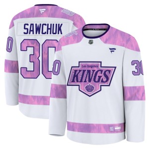 Terry Sawchuk Men's Fanatics Los Angeles Kings Premium White 2024 Hockey Fights Cancer Practice Jersey