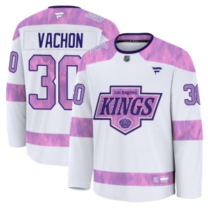Rogie Vachon Men's Fanatics Los Angeles Kings Premium White 2024 Hockey Fights Cancer Practice Jersey