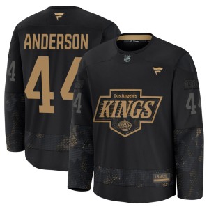 Mikey Anderson Youth Fanatics Los Angeles Kings Premium Black 2024 Military Appreciation Practice Jersey