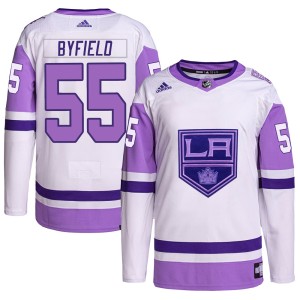 Quinton Byfield Youth Adidas Los Angeles Kings Authentic White/Purple Hockey Fights Cancer Primegreen Jersey
