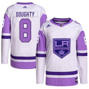 Drew Doughty Youth Adidas Los Angeles Kings Authentic White/Purple Hockey Fights Cancer Primegreen Jersey