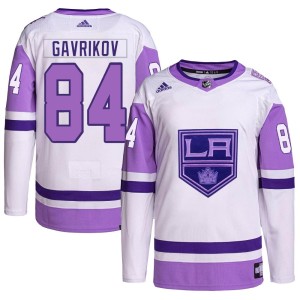 Vladislav Gavrikov Youth Adidas Los Angeles Kings Authentic White/Purple Hockey Fights Cancer Primegreen Jersey