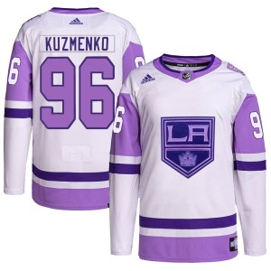 Andrei Kuzmenko Youth Adidas Los Angeles Kings Authentic White/Purple Hockey Fights Cancer Primegreen Jersey