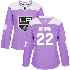 Logan Brown Women's Adidas Los Angeles Kings Authentic Purple Fights Cancer Practice Jersey