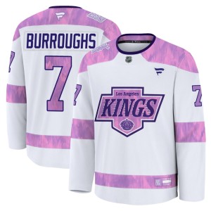 Kyle Burroughs Youth Fanatics Los Angeles Kings Premium White 2024 Hockey Fights Cancer Practice Jersey