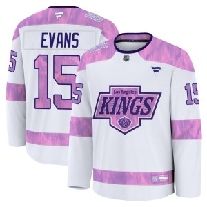 Daryl Evans Youth Fanatics Los Angeles Kings Premium White 2024 Hockey Fights Cancer Practice Jersey