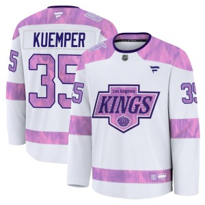 Darcy Kuemper Youth Fanatics Los Angeles Kings Premium White 2024 Hockey Fights Cancer Practice Jersey