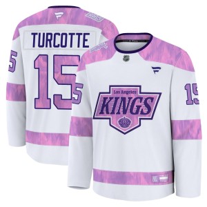 Alex Turcotte Youth Fanatics Los Angeles Kings Premium White 2024 Hockey Fights Cancer Practice Jersey